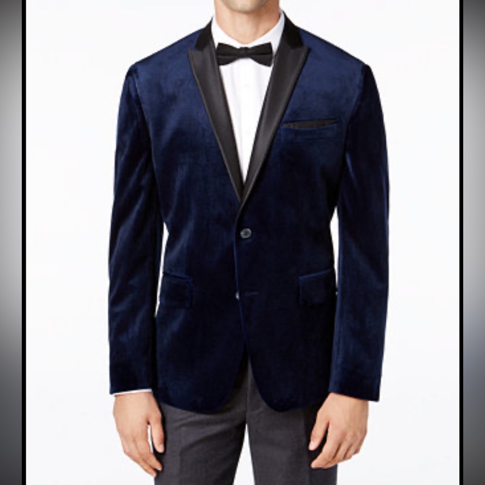 INC International Concepts Slim Fit Men’s Navy and Black Velvet Blazer XS NWOT